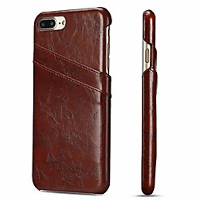Phone Case For Apple Back Cover Leather iPhone 8 Plus iPhone 7 Plus Card Holder Solid Color Hard Genuine Leather miniinthebox