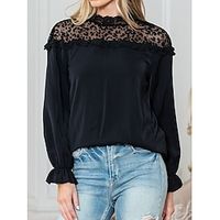 Shirt Blouse Women's Black Solid Color Lace Street Daily Fashion Round Neck S Lightinthebox