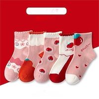 Kids Unisex 5 Pairs Socks Cherry blossom colorful bunny Cute flower bunny Print Print Spring Fall Cute Daily Wear 1-12 Years Lightinthebox - thumbnail