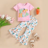 2 Pieces Toddler Girls' Children's Day Letter Crewneck Clothing Set Set Short Sleeve Fashion Casual 1-3 Years Summer Pink Lightinthebox