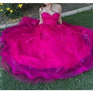 A-Line Prom Dresses Floral Dress Formal Floor Length Sleeveless Strapless Tulle with Appliques 2023 Lightinthebox