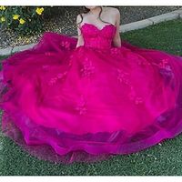 A-Line Prom Dresses Floral Dress Formal Floor Length Sleeveless Strapless Tulle with Appliques 2023 Lightinthebox - thumbnail