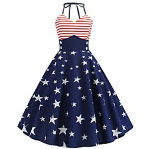 Women's A Line Dress Midi Dress Dark Blue Sleeveless Print Summer Vintage 2021 S M L XL XXL miniinthebox