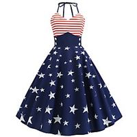 Women's A Line Dress Midi Dress Dark Blue Sleeveless Print Summer Vintage 2021 S M L XL XXL miniinthebox - thumbnail