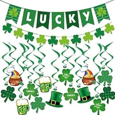 St Patricks Day Decorations Kit, 26pcs Felt Shamrock LUCKY Banner, Including Letter Banner, Swirls, Lucky Green Clover Cupcake Toppers, for St Patricks Day Lightinthebox