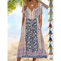 Women's Casual Dress Summer Dress Print Dress Graphic Floral Button Pocket Split Neck Midi Dress Fashion Classic Daily Holiday Short Sleeve Loose Fit White Light Green Red Summer Spring S M L XL XXL Lightinthebox Women's Casual Dress Summer Dress Print Dress Graphic Floral Button Pocket Split Neck Midi Dress Fashion Classic Daily Holiday Short Sleeve Loose Fit White Light Green Red Summer Spring S M L XL XXL Lightinthebox