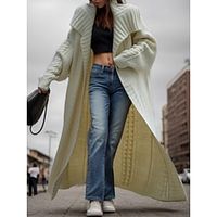 Women's Cardigan Shirt Collar Cable Knit Polyester Knitted Fall Winter Long Outdoor Daily Going out Fashion Streetwear Casual Long Sleeve Solid Color off white Coffee Grey S M L miniinthebox - thumbnail