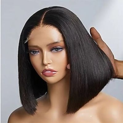 Wear And Go Glueless Human Hair Wig Bob Short Straight 4x4 Lace closure bob wig Pre Cut HD Transparent Human Wigs Ready to Go Lightinthebox