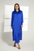 Moistreet Blue Silk Fabric Top And Pants Set (XS, S, M, L, XL, XXL)