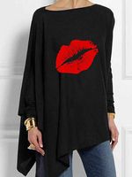 Round Neck Print Loose Fitting Long Sleeve T-Shirt - thumbnail
