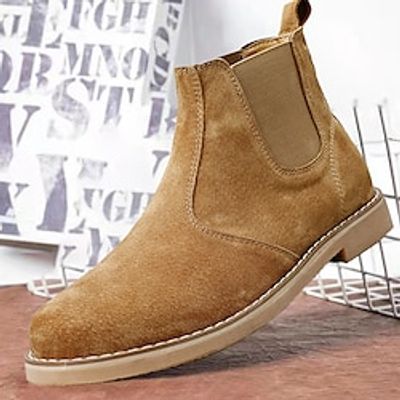 Men's Boots Chelsea Boots British Style Plaid Shoes Work Boots Fur Trim Fleece lined Cycling Shoes Walking Vintage British Daily Office  Career Leather Pigskin Warm Slip Resistant Mid-Calf Boots Lightinthebox