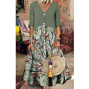 Women's A Line Dress Maxi long Dress Green Half Sleeve Floral Print Summer V Neck Fashion Modern 2022 S M L XL 2XL 3XL Lightinthebox