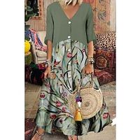 Women's A Line Dress Maxi long Dress Green Half Sleeve Floral Print Summer V Neck Fashion Modern 2022 S M L XL 2XL 3XL Lightinthebox - thumbnail