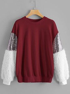 Round Neck Patchwork Sequin Color Block Sweatshirt