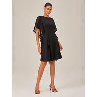 Black Ruffle Sleeve Color Block Midi Dress with Round Neck