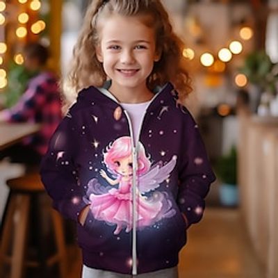 Girls' 3D Fairy Hoodie Coat Outerwear Long Sleeve Fall Winter Active Cute Streetwear Polyester Kids 3-12 Years Zip Street Daily Regular Fit Lightinthebox