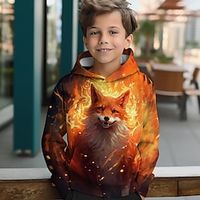 Boys 3D Fox Fire Hoodie Pullover Long Sleeve 3D Print Spring Fall Fashion Streetwear Cool Polyester Kids 3-12 Years Hooded Outdoor Casual Daily Regular Fit Lightinthebox - thumbnail