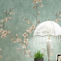 Floral Wallpaper Wall Covering Sticker Film Adhesive Required Flower Retro Idyllic Country Non Woven Home Décor 1000x53cm/393.7x20.87inch miniinthebox - thumbnail