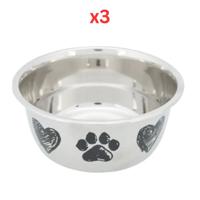 Trixie Paw & Heart Design Stainless Steel Bowl For Dogs 1L (Pack of 3)