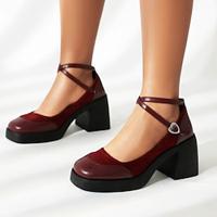 Women's Heels Mary Jane Daily Buckle Chunky Heel Closed Toe Preppy Minimalism PU Ankle Strap Wine Dark Brown Black Lightinthebox