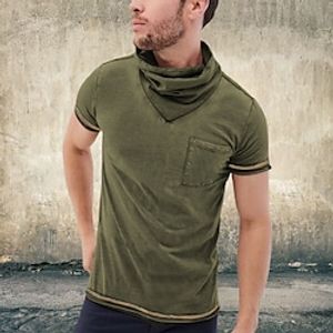 Men's T shirt Tee Solid Color Cowl Street Casual Short Sleeve Tops Designer Classic Big and Tall Pocket Green Black Blue  Summer Lightinthebox