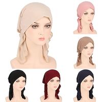 New Elastic Solid Color Wrap Head Scarf Hats Muslim Turban Bonnet For Women Inner Hijab Hat Fashion Female Turbantes Caps Lightinthebox - thumbnail