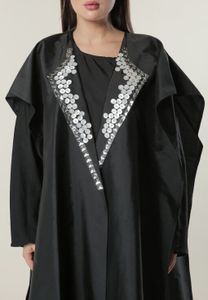 Black Overlay abaya with Handwork on Collars (XS)