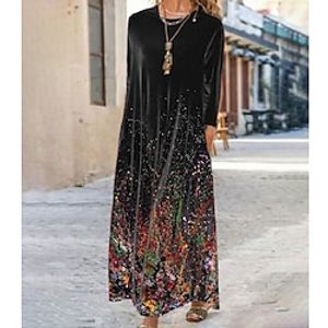 Women's Velvet Dress Casual Dress Maxi long Dress Black Long Sleeve Floral Ruched Velvet Print Fall Winter Crew Neck Casual Modern 2022 S M L XL XXL 3XL Lightinthebox