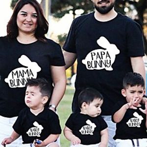 Family Look Tops Bunny Letter Animal Print Gray Black Short Sleeve Basic Matching Outfits Lightinthebox