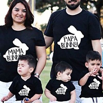 Family Look Tops Bunny Letter Animal Print Gray Black Short Sleeve Basic Matching Outfits Lightinthebox