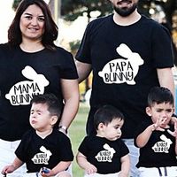 Family Look Tops Bunny Letter Animal Print Gray Black Short Sleeve Basic Matching Outfits Lightinthebox - thumbnail