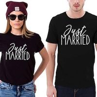 Couple Tshirt Letters 1pc Couple's Men's Women's T shirt Tee Crew Neck Black Valentine's Day Daily Short Sleeve Print Fashion Casual Lightinthebox - thumbnail