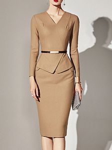 V-Neck Plain Bodycon Dress