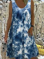 U-neck Tie Dyed Printed Lace Sleeveless Midi Dress