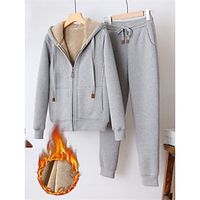 Women's 2 Pcs Outfits Women's Fleece Lined Sherpa Sweatsuits Long Sleeve Hoodie and Sweat Pants Winter Thermal Warm Tracksuit Set Zipper Teddy Jacket Windproof Black Lightinthebox - thumbnail