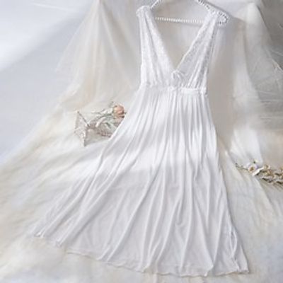 Women's Pajamas Loungewear Nightgown Pure Color Romantic Sweet Home Christmas Bed Polyester Gift Straps Sleeveless Summer Spring White Lightinthebox Women's Pajamas Loungewear Nightgown Pure Color Romantic Sweet Home Christmas Bed Polyester Gift Straps Sleeveless Summer Spring White Lightinthebox