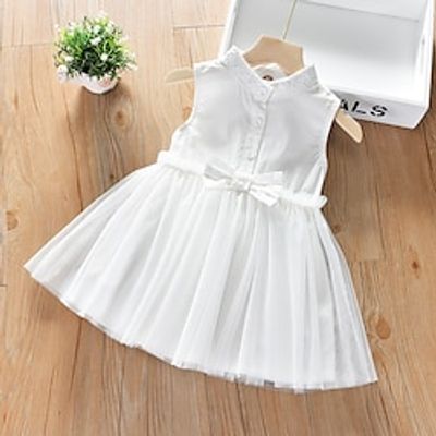 Kids Girls' Dress Solid Color Sleeveless School Formal Performance Fashion Adorable 100% Cotton Summer 3-8 Years White stand collar gauze skirt Lightinthebox Kids Girls' Dress Solid Color Sleeveless School Formal Performance Fashion Adorable 100% Cotton Summer 3-8 Years White stand collar gauze skirt Lightinthebox