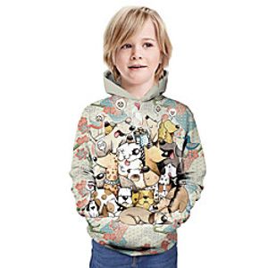 Kids Boys' Hoodie  Sweatshirt Long Sleeve Dog 3D Print Floral Animal Print Beige Children Tops Summer Active Daily Wear Regular Fit 3-13 Years miniinthebox