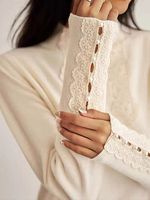 Women's Retro Half Turtleneck Lace Hollow Patchwork Sweater Top