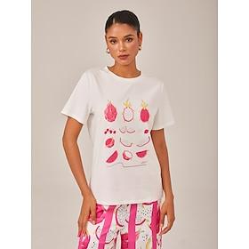 Dragon Fruit Print Cotton T-shirt