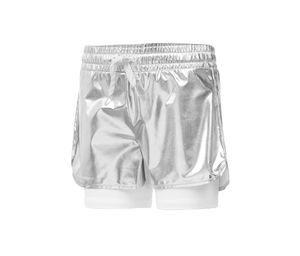 Metallic Layered-Look Shorts  Silver