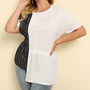 Women's Plus Size Tops T shirt Color Block Patchwork Asymmetric Short Sleeve Crewneck Black And White Big Size XL XXL 3XL 4XL miniinthebox