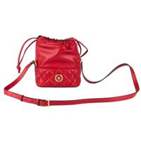 Versace Red Quilted Leather Drawstring Shoulder Bag Bucket Crossbody Handbag (39432)