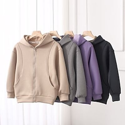 Kids Unisex Hoodie Solid Color Long Sleeve Zipper Pocket Spring Fall Winter Active Daily Cotton School Casual Lightinthebox