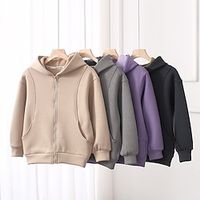 Kids Unisex Hoodie Solid Color Long Sleeve Zipper Pocket Spring Fall Winter Active Daily Cotton School Casual Lightinthebox - thumbnail