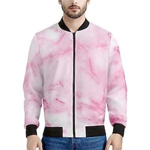 Marble Abstract Men's Bomber Jacket Coat Sports  Outdoor Daily Wear Going out Fall  Winter Standing Collar Long Sleeve Black White Pink S M L Polyester Denim Weaving Jacket Lightinthebox