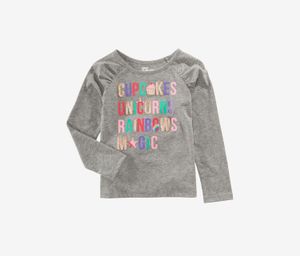 Kids Girls Graphic-Print Long-Sleeve T-Shirt  Pewter Heather