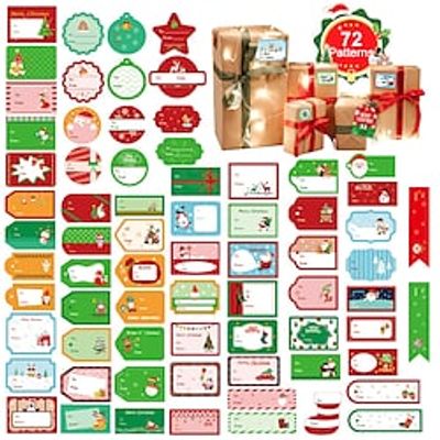 4 Sheets/72pcs Christmas Sticker, Self-adhesive Sealing Sticker To From Christmas Gift Bag Packaging Box Label Original, Scene Decor, Festivals Decor, Home Decor, Corridors Decor miniinthebox