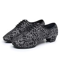 Men's Latin Shoes Practice Trainning Dance Shoes Outdoor Plus Size Lace Up Pattern  Print Split Sole Low Heel Closed Toe Lace-up Adults' Black  Gold Black  Silver Lightinthebox - thumbnail