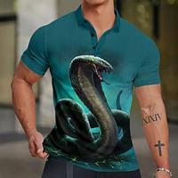 Animal Snake Men's Casual Print Polo Shirt Waffle Polo Shirt Outdoor Street Casual Polyester Short Sleeve Turndown Polo Shirts Black Green Summer Spring S M L Lapel Polo Lightinthebox